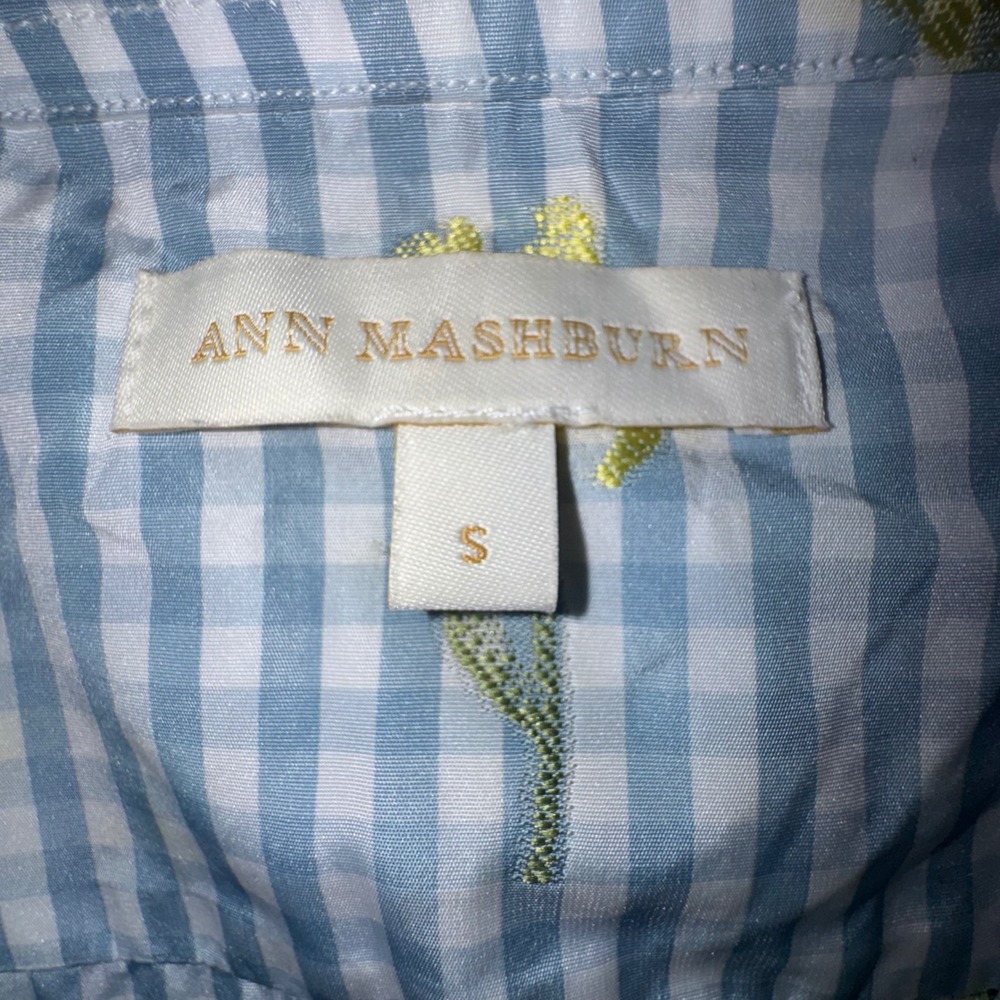 Ann Mashburn Women's Small Blue Gingham Floral Popover Shirt Dress Pockets Swish - Picture 3 of 14